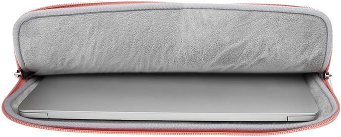 RAINYEAR 14 Inch Laptop Sleeve Protective Case PU Suede Leather Zipper Padded Cover Water Resistant Carrying Bag Compatible with 14" Notebook Computer Chromebook(Coral)