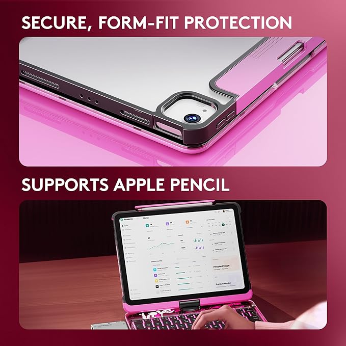 GUSGU Transparent Case with Wireless Keyboard only for 2024 iPad Pro 11-in.(M4), 7 Colors Backlight, Trackpad, 360°Rotating Stand for iPad Pro 11(5th Gen), Tech Style