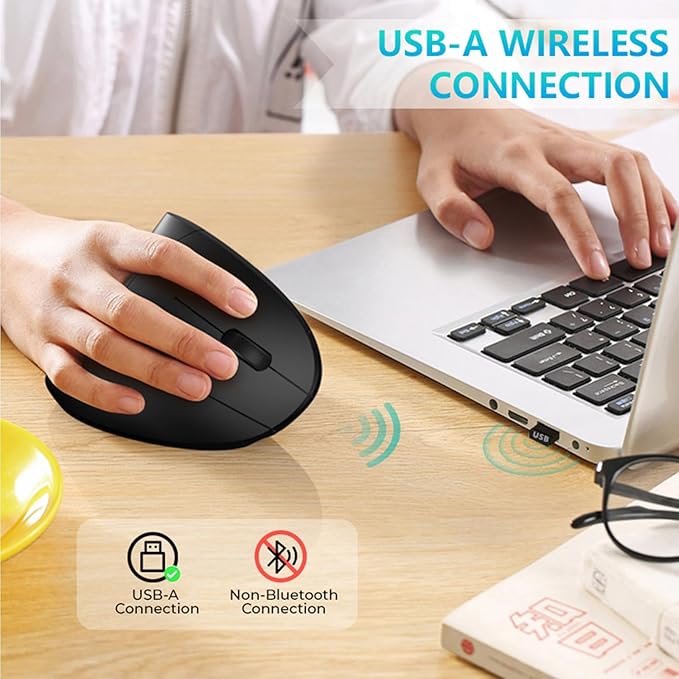 Lekvey Ergonomic Mouse, Vertical Wireless Mouse - Rechargeable 2.4GHz Optical Vertical Mice : 3 Adjustable DPI 800/1200/1600 Levels 6 Buttons, for Laptop, PC, Computer, Desktop, Notebook etc, Black