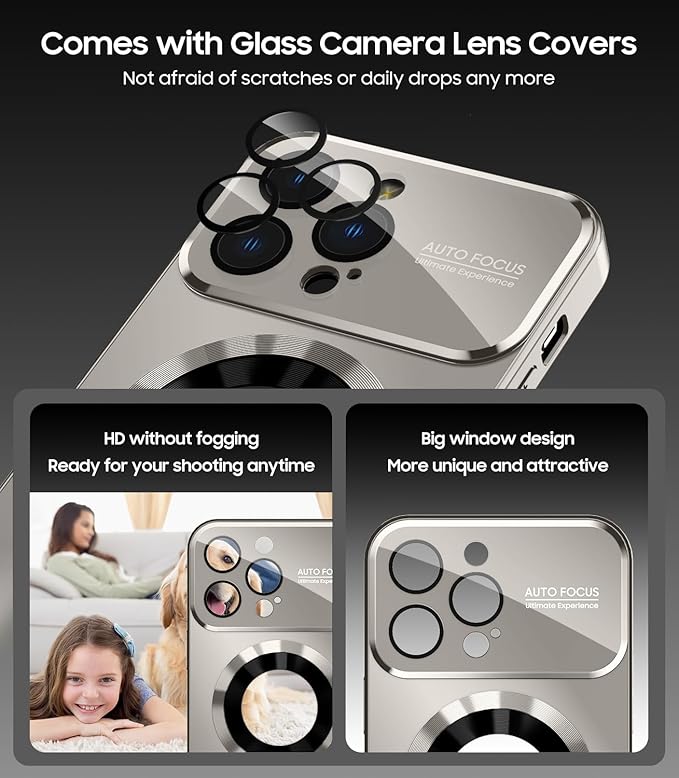 Magnetic for iPhone 13 Pro Case, Built-in Camera Lens Protector, Compatible with MagSafe, Logo View, Military Grade Protective Phone Cover, Titanium Gray