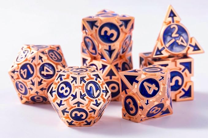 Rare Rose Gold 7-Die Metal DND Dice Set, D and D Dice with Gift Box, Role Playing Game Dice Polyhedral Metal Dice D20 D12 D10 D% D8 D6 D4 for Pathfinder Warhammer MTG RPG Board Game