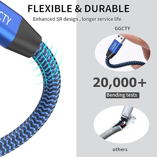 USB 3.0 Extension Cable 10ft,Type A Male to Female Extension Cord Durable Braided Material High Data Transfer Compatible with USB Keyboard,Mouse,Flash Drive, Hard Drive,Printer
