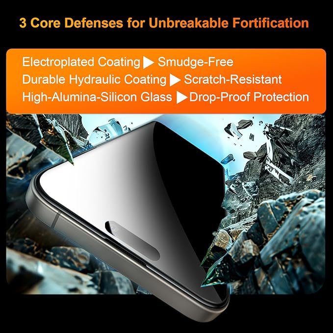 OneFish 2 Pack Privacy Screen Protector for iPhone 16 Pro Max - 4-Way 360° Anti-Spy, 9H Hardness, 3D Curved Edges, Case-Friendly & Easy Installation