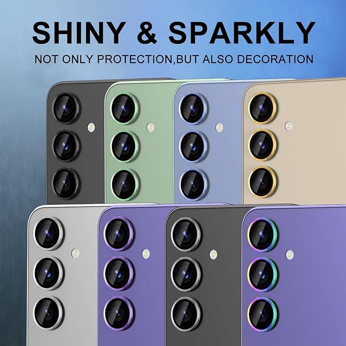 for Samsung Galaxy S25 Camera Lens Protector, Individual Metal Ring Tempered Glass Lens Cover, [Strong Adsorption] Scratch Resistant Ultra-Thin HD Clear Lens Cover, 1 Set-Colorful Ring