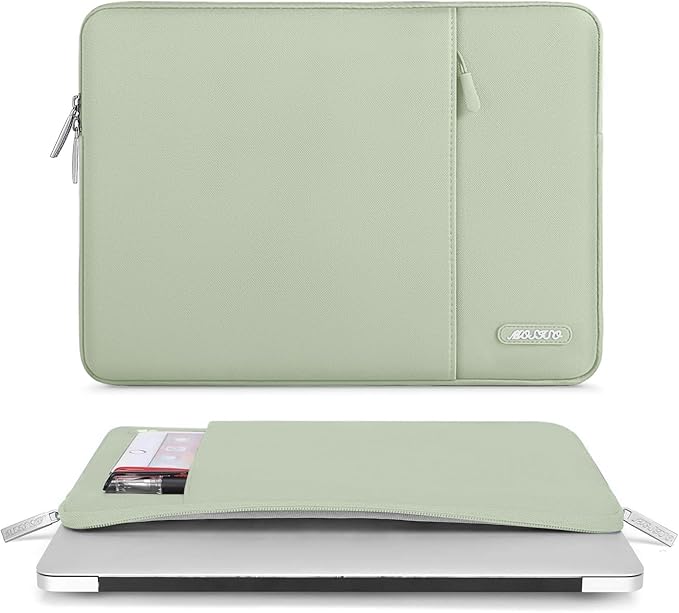 MOSISO Laptop Case 14 inch, 14 inch Laptop Sleeve Compatible with HP Lenovo Dell ASUS Acer, HP Stream, Dell Latitude, Lenovo IdeaPad, Polyester Vertical Computer Sleeve Bag with Pocket, Sage Green