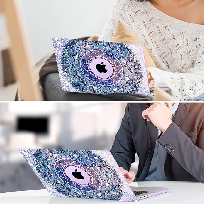 TWOLSKOO for M4 MacBook Air 13.6 inch Case 2025-2022 Release M4 A3240 M3 A3113 M2 A2681, Plastic Hard Shell & Screen Protector & Keyboard Cover & Trackpad Film, Mandala