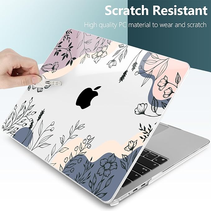TWOLSKOO Compatible with M4 MacBook Air 13.6 inch Case 2025-2022 Release M4 A3240 M3 A3113 M2 A2681, Plastic Hard Shell & Keyboard Cover & Type C Adapter & Screen Protector, Spring Line Art