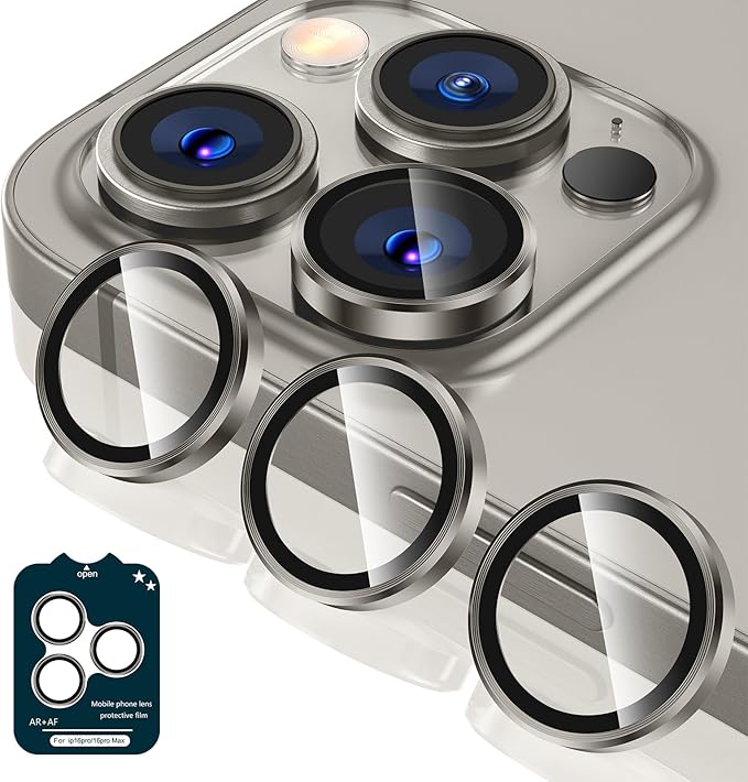 Tensea Camera Lens Protector Compatible for iPhone 16 Pro Max/16 Pro/14 Pro Max/14 Pro, Metal Aluminum Alloy Tempered Glass Cover Camera Screen Protector Accessories, Case Friendly
