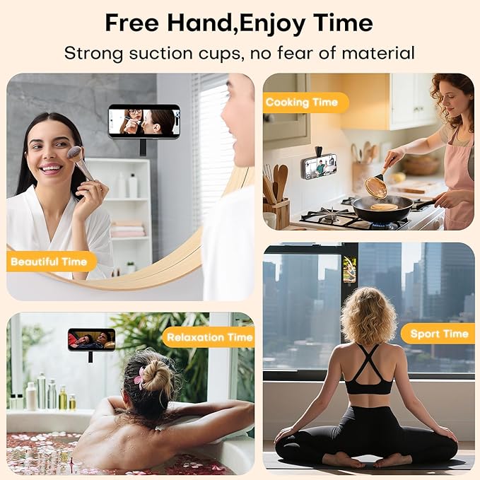 TAURI for Magsafe Suction Phone Grip - Universal Magnetic Suction Grip, 360° Rotating Hands-Free Holder, Silicone Suction Grip for iPhone 16 Pro Max/15/Android/S25,Black