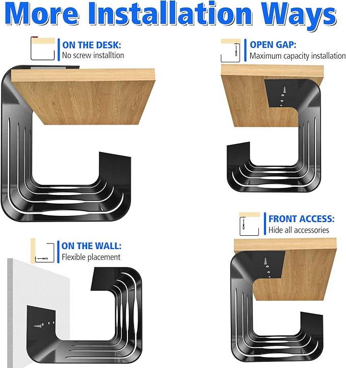 Under Desk Cable Management Tray, No Drill 2 x 15.7 in Steel Tray With Wire and Cord Organizer, 2Pack Black Cable Raceway for Cords