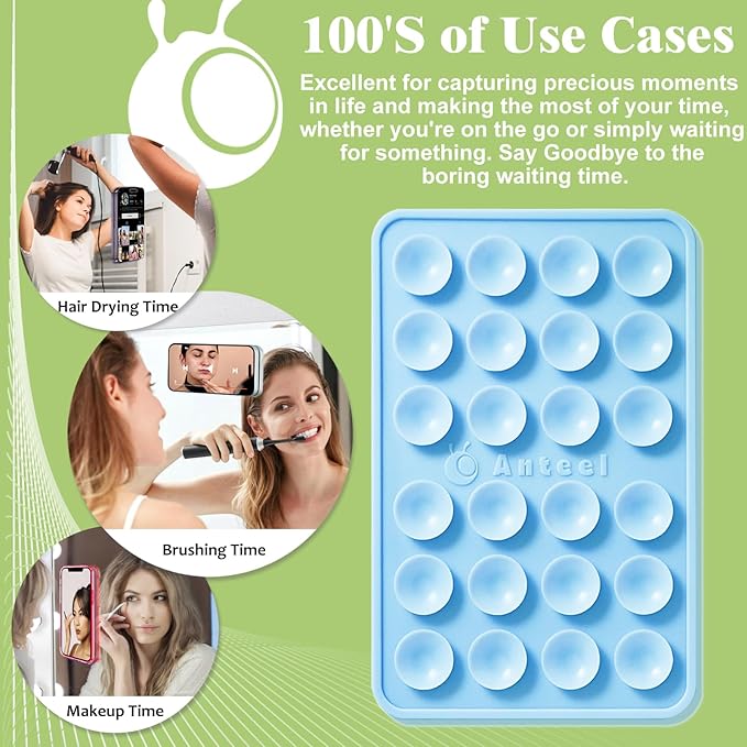 Anteel Medium-Sized Silicone Suction Phone Case Adhesive Mount, Enhanced Suction Power and Upgraded Thickened Sticky Phone Grip, Durable, Hands-Free Sticky Phone Holder, 2.28"x3.46" (White)