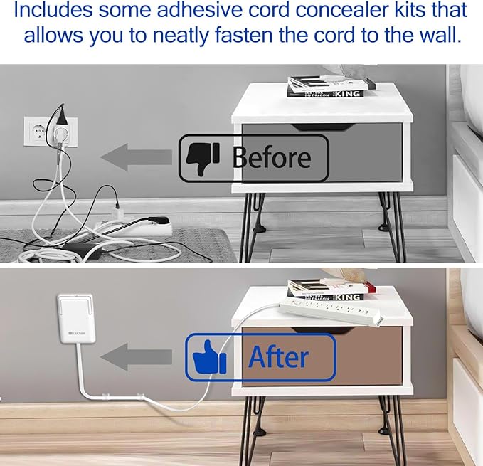 6FT Ultra-Thin Flat Plug Power Strip with 5 Outlets & 3 USB Ports | Child & Pet-Safe, 1625W, Wall-Mounted Cord Organizer, Universal Size Outlet & Plug Concealer with Cord Clips(UL Listed)
