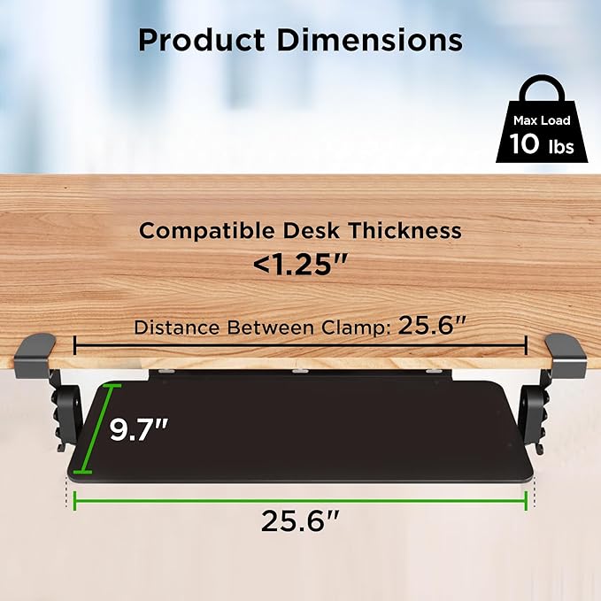 Kt4 Clamp on Keyboard Tray, Adjustable Slide Out Drawer for Desk, Height Tilt Adjustable Keyboard Holder, Under Desk Pull Out Tray (Black)