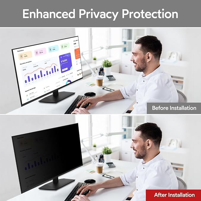 BERSEM 22 Inch Monitor Computer Privacy Screen Filter for 16:10 Ratio,Removable Monitor Anti-Glare & Privacy Filters for 22 Inch, Anti Blue Light, Anti-Spy, Anti-Scratch, UV-Blocking Peripherals