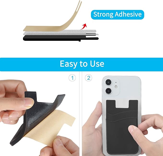 SS Phone Wallet, Phone Card Holder Stick on Credit Card Holder for Cell Phone Case Sticky Wallet for Back of Phone Suitable for iPhone Samsung Galaxy Any Smartphone 3 Pack
