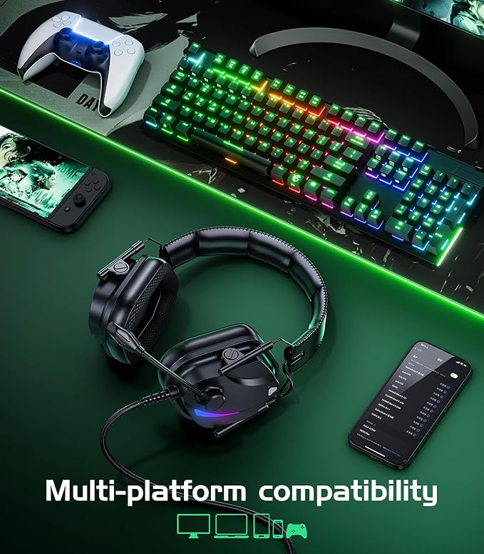 HW12 Gaming Headset for PC,PS5,PS4,Xbox One,Switch,Gaming Headphones with Microphone Wired Headset with 3.5mm Audio Jack(Black)