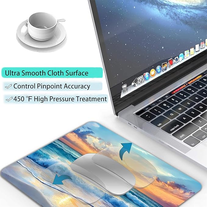 Aesthetic Sunrise Sunset Beach Custom Mouse Pad with Non-Slip Rubber, Small Square Design for Wireless Laptop & Computer Mouse Pads for Desk, 9.5 x 7.9 inch Smooth Surface for Gaming & Office