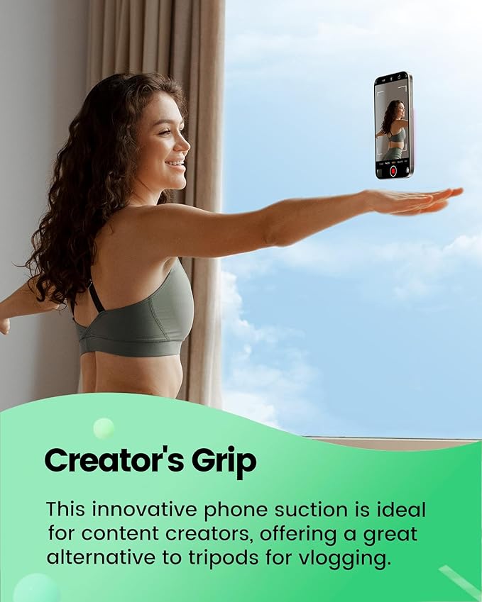 amBand Magnetic Sticky Phone Suction Grip for MagSafe, Removable for Wireless Charging, Durable Magnet Silicone Portable Mount Stand for iPhone 12/13/14/15/16 Series, Hands-Free Video/Selfie, Black