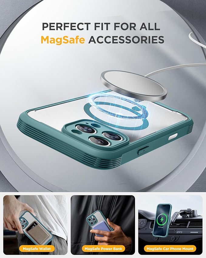 Miracase Magnetic for iPhone 16 Pro Case Full-Body Phone with Built-in Glass Screen Protector, [Compatible with MagSafe] Military Drop Proof 16 Pro Cover Bumper 6.3 inch, Green