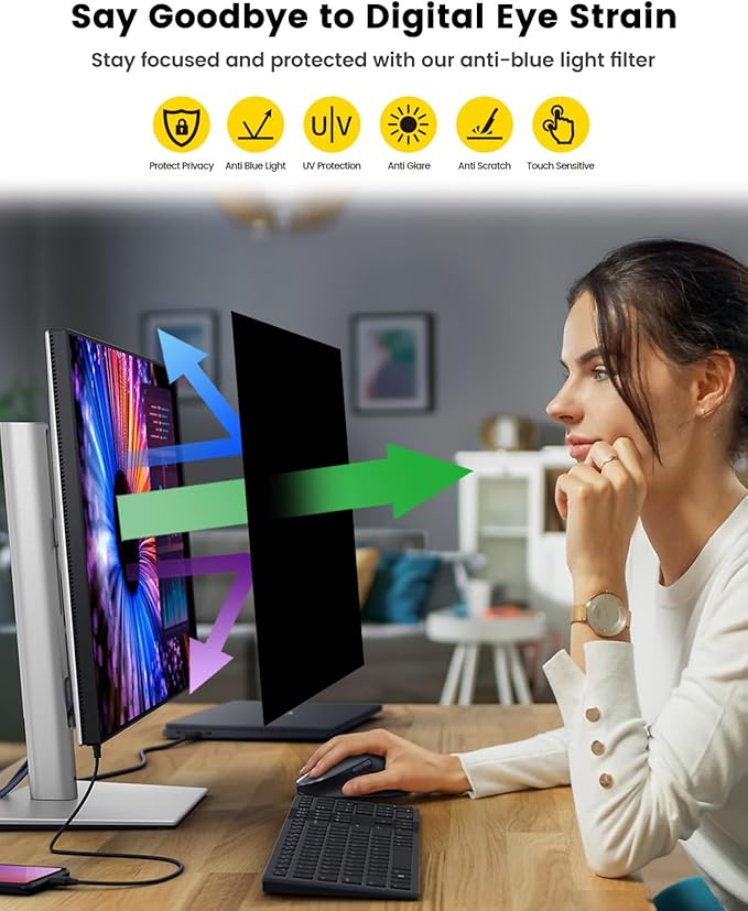 F FORITO 21.5 Inch 16:9 360°Privacy Screen Protector for Computer Monitor, Removable Eye Protection Anti Blue Light Anti Glare Computer Screen Privacy Shield for 21.5" Widescreen Monitors