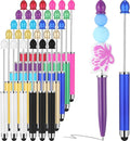 Qilery 30 Pcs Beaded Pens with Stylus Tips Plastic Beaded DIY Stylus 2-in-1 for Rubber Touch Screen Handwriting Ballpoint Pen 1.0mm, Black Ink, Office Supplies(Colorful)