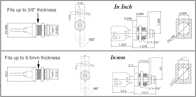Admiral Locks Tubular Cam Lock, Keyed Alike Removable Key RV Compartment Storage Lock Cabinet Locks (Chrome Pack of 2, 5/8" 180°)