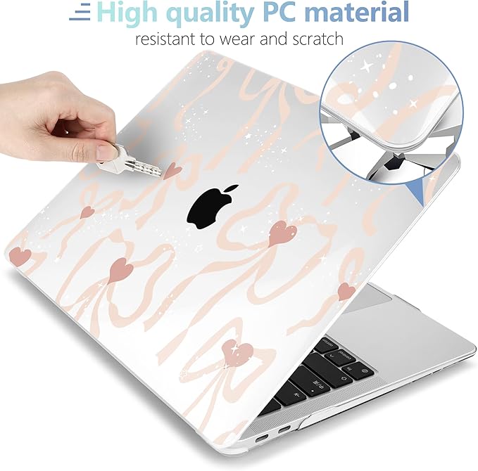 MEEgoodo for MacBook Air 13 inch Case 2021 2020 2019 2018 A2337 M1 A2179 A1932 with Touch ID, Plastic Hard Shell & Keyboard Cover Compatible with MacBook Air Case 13.3,Aesthetic Coquette Ribbon Bow