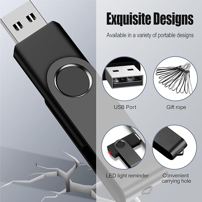 EASTBULL USB Flash Drive Bulk 2GB 200 Pack with Lanyards USB 2.0 Thumb Drive Bulk Memory Stick Swivel Pen Drive for Storage and Backup 2GB 200 Pack, Black
