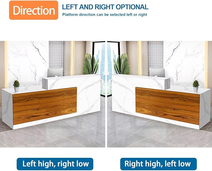Reception Desk with Counter Modern Checkout Counter with Lockable Drawer Keyboard Tray Receptionist Desk for Office Salon Reception Table U Left 51inch/130cm
