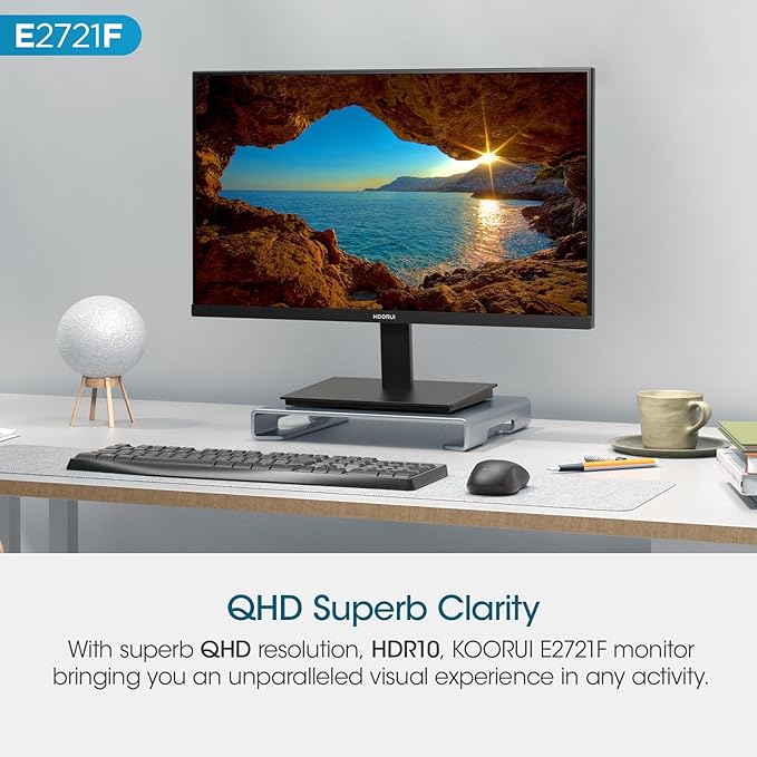 KOORUI 27 Inch QHD (2560x1440) IPS Ultra-Thin Computer Gaming Monitor, 100Hz Refresh Rate, DCI-P3 95%, FreeSync & G-Sync, 1ms MPRT, VESA 100x100mm, Tilt Adjustable for Game and Work