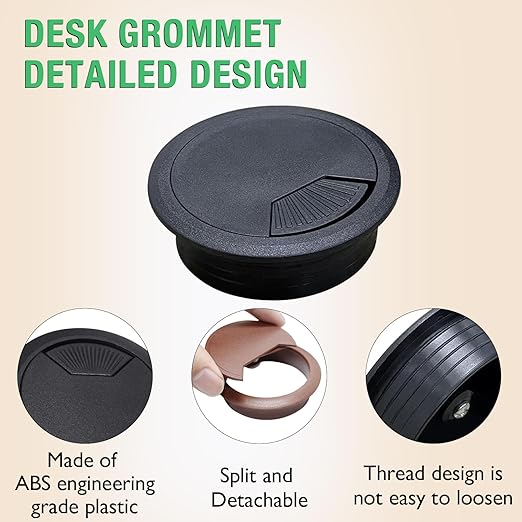 2 Pcs Desk Grommet 2" / 50 mm, Desk Cord Hole Cover, Cable Grommet ABS Plastic, Desk Hole Grommet for Home & Office Pc, Detachable Adjustable Cable Cord Organizer-White