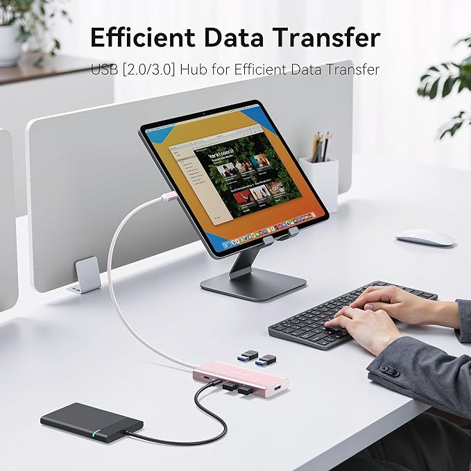 USB C Hub HDMI USB Adapter, 9 in 1 Dock with HDMI 4K@60Hz, SD/TF Card Reader, USB C Port,100W PD and 4 USB Ports (Pink)