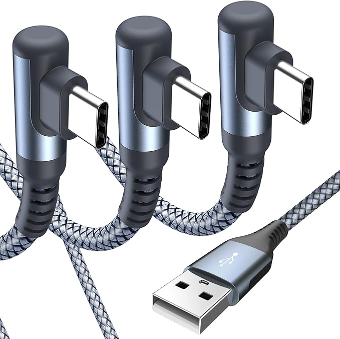 sweguard USB C Cable Right Angle [3Pack, 10FT+6.6FT+6.6FT], USB Type C iPhone 16 Charger Cable Nylon Braided Cord for iPhone 15 16 Pro Max Plus, Samsung Galaxy S25 S24 S23 S22 S21 S10 Note 20 10, Moto