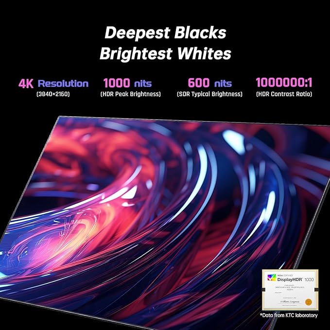 KTC 32 Inch 4K Mini LED Monitor, Fast IPS, HDR1000 144Hz 1ms MPRT Gaming Monitor,Type-C 45W, HDMI/DP/USB,RGB Light, Swivel/Height/Pivot/Tilt Adjust, VESA, Computer Monitor for Gaming & Designer