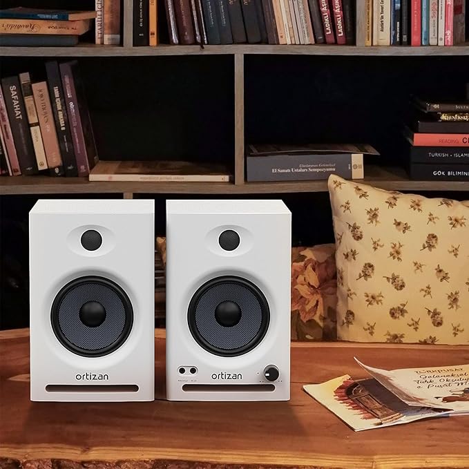 Ortizan C7 Dual-Mode 2.0 Studio Monitors, Active Monitor Speakers for Near Field Music Production, Bluetooth 5.3 Wireless Computer PC Monitor Gaming Bookshelf Speakers(Pair, White)