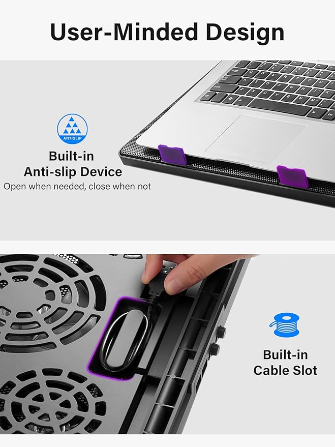 Kootek Laptop Cooling Pad, Laptop Cooler with 5 Quiet Fans for 12"-17" Computer PC Notebook Gaming Laptop Fan, Height Adjustable Laptop Cooling Stand Laptop Accessories (Purple)
