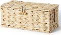 Delamu Handmade Synthetic Rattan Cable Management Box, Flat Weave Desk Organizer with Wire Management, Multi Purpose Cord Hider Box, 12.5" Lx 5.3" Wx 5.3" H, Natural & White