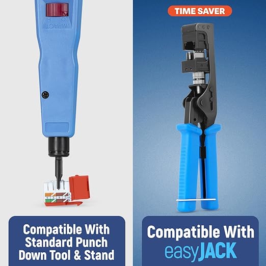 Everest 90° Angled RJ45 Cat6A Keystone Jacks 50-Pack in Orange - Slim Profile Female RJ45 Connectors - Cat 6A Keystone Jack - Compatible with 90° Angled Speed Termination Tool - easyJACK (B094WB91H3)