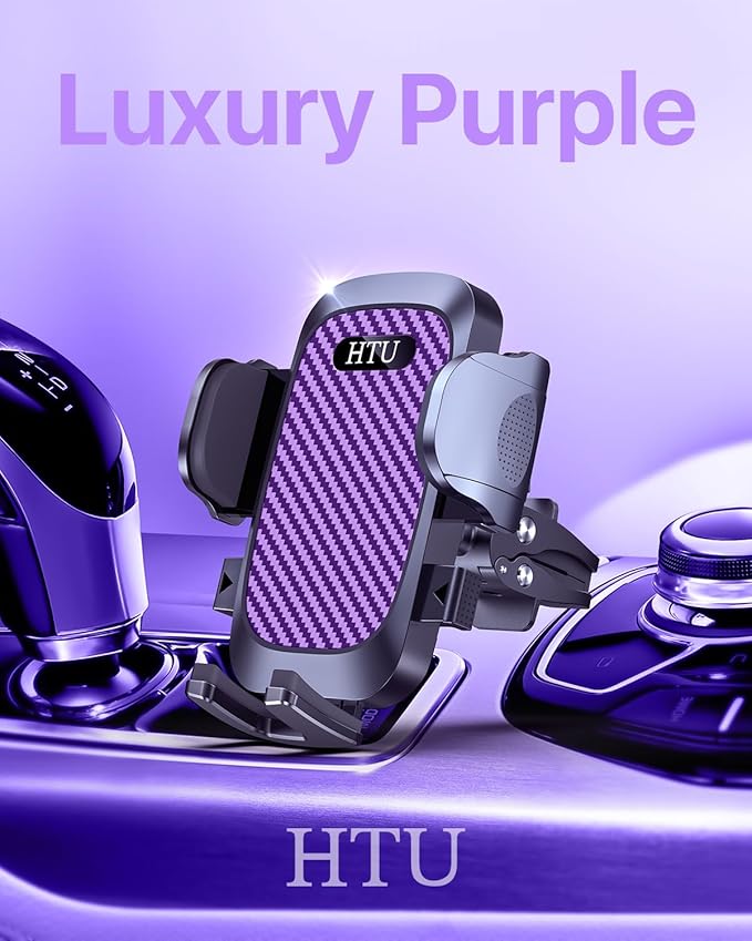 HTU 2025 Best Car Phone Holder 【Ultimate 5-in-1 & Upgraded 100+LBS Strongest Suction】【True Military-Grade & Safety Cert】 360° Windshield Dashboard Vent Mount Stand for iPhone Android & Truck, Purple