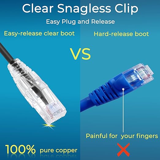 Rapink Patch Cables Cat6/ Cat6a 7ft (24 Pack) Slim, Cat6a Ethernet Patch Cable 10G Support, Snagless Cat 6 Patch Cable for Patch Panel to Switch, Flexiable Cat6 Ethernet Cable Black (24PC6ABK-7)