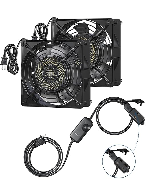 DEWENWILS 120V AC Muffin Fan, 120mm×38mm Exhaust Fan, Waterproof Case Cooling Fan with Speed Control, UL-Certified for DIY Cooling Exhaust Ventilation Needs, Flame-Resistant, 2 Pack