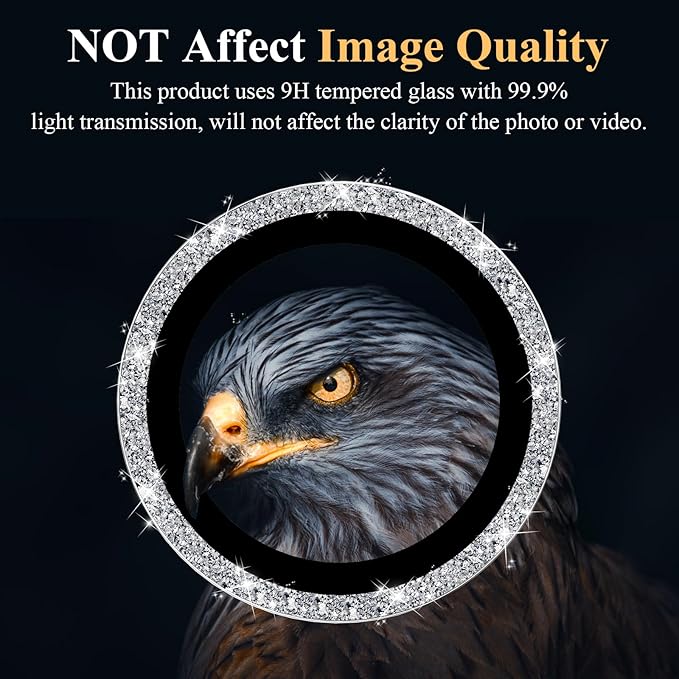 YWXTW Camera Lens Protector for Samsung Galaxy S24 / S23 / S23 Plus, [NOT for S24 Plus] 9H Tempered Glass Metal Individual Ring Camera Screen Protector for S24 Accessories (Silver Glitter)