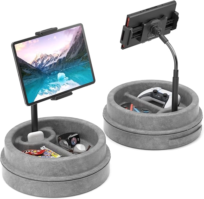 KDD Tablet Pillow Stand for Lap, Multi-Angle iPad Stand with Storage Tray - 360° Rotating Clip Gooseneck Tablet Soft Pad Dock for Bed and Desk Compatible with iPad Pro 12.9, Air Mini, Phone, E-Reader