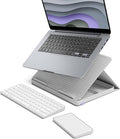 Logitech Casa Pop Up Desk Kit - Adjustable Laptop Stand for Desk, Wireless Keyboard & Touchpad, Bluetooth, USB C Charging, Nordic Calm, Tan/Purpl