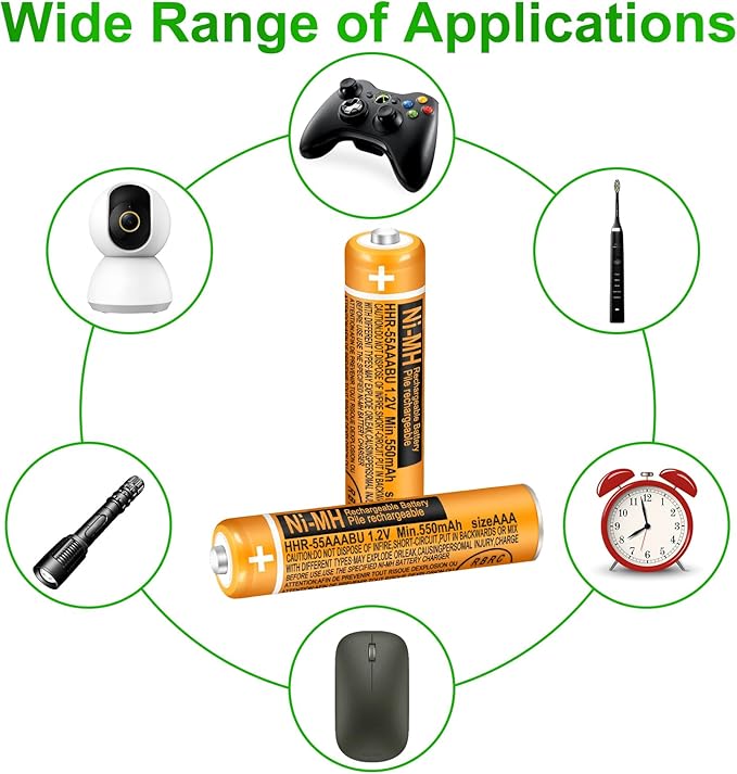 6 Pack HHR-55AAABU NI-MH Rechargeable Battery 550mAh AAA 1.2V Batteries for Panasonic Cordless Phones