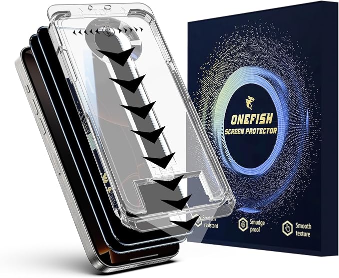 OneFish Privacy Screen Protector for IPhone 16 Pro Max Anti-Spy Tempered Glass Dust-Free Bubble-Free Anti-Fingerprint 9H Scratch Protection & Hassle-Free Installation Frame [2-Pack]