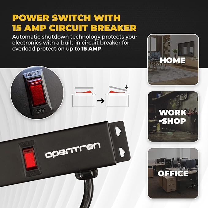 9 Black Verticle Outlets 6 Feet Power Cord Heavy Duty Metal Surge Protector Power Strip