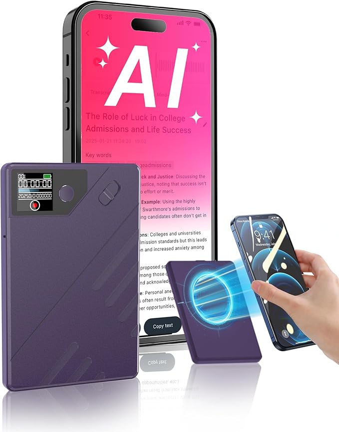 Ai Voice Recorder, Note Voice to Text Recorder W/Magnetic Case, App Control, Transcribe & Summarize with by Chatgpt, Support 112 Languages, 64GB Memory, Audio Recorder for Lectures, Meetings, Calls