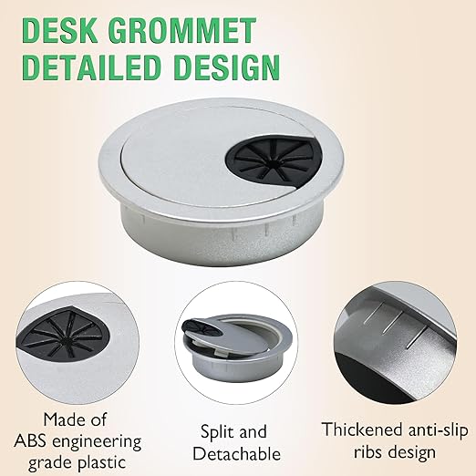 5 Pcs Desk Grommet 3-1/8" / 80 mm, Desk Cord Hole Cover, Cable Grommet ABS Plastic, Desk Hole Grommet for Home & Office Pc, Detachable Cable Cord Organizer-Silver Sand