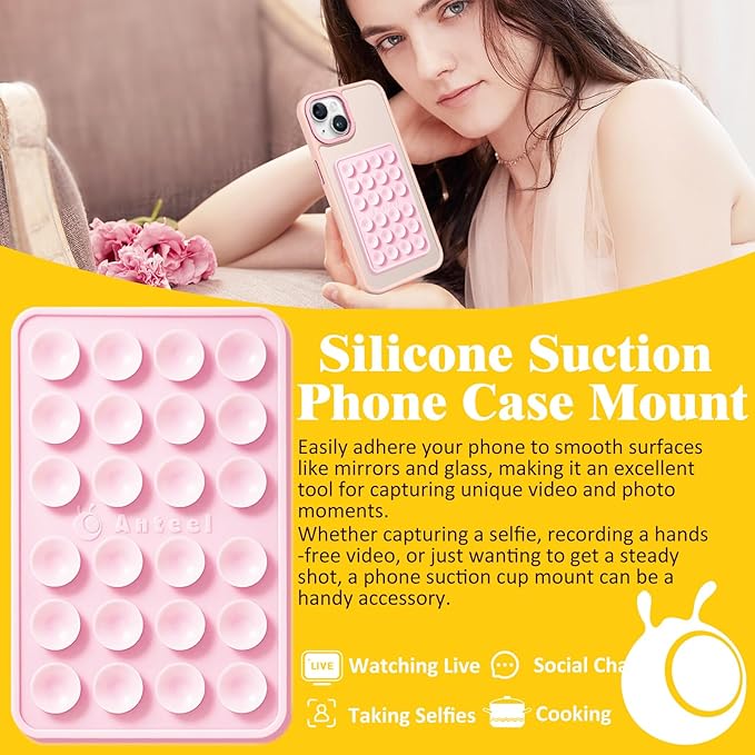 Anteel Medium-Sized Silicone Suction Phone Case Adhesive Mount, Enhanced Suction Power and Upgraded Thickened Sticky Phone Grip, Durable, Hands-Free Sticky Phone Holder, 2.28"x3.46" (LPK&TP)